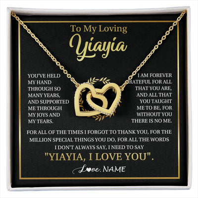 Interlocking Hearts Necklace 18K Yellow Gold Finish | 1 | Personalized To My Yiayia Gifts Necklace From Granddaughter Grandson Grateful Thank You Yiayia Birthday Mothers Day Christmas Customized Gift Box Message Card | siriusteestore