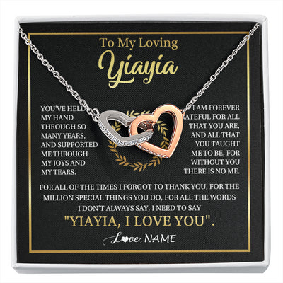 Interlocking Hearts Necklace Stainless Steel & Rose Gold Finish | 1 | Personalized To My Yiayia Gifts Necklace From Granddaughter Grandson Grateful Thank You Yiayia Birthday Mothers Day Christmas Customized Gift Box Message Card | siriusteestore