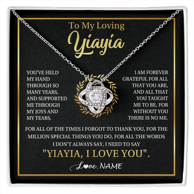 Love Knot Necklace 14K White Gold Finish | 1 | Personalized To My Yiayia Gifts Necklace From Granddaughter Grandson Grateful Thank You Yiayia Birthday Mothers Day Christmas Customized Gift Box Message Card | siriusteestore