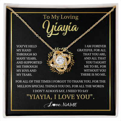 Love Knot Necklace 18K Yellow Gold Finish | 1 | Personalized To My Yiayia Gifts Necklace From Granddaughter Grandson Grateful Thank You Yiayia Birthday Mothers Day Christmas Customized Gift Box Message Card | siriusteestore
