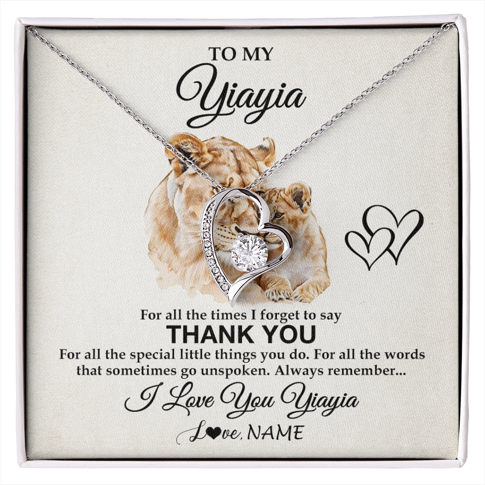 Forever Love Necklace 14K White Gold Finish | 1 | Personalized To My Yiayia Necklace From Granddaughter Thank You Lion Yiayia Gift For Mothers Day Birthday Gift Christmas For Yiayia Gift Box Message Card | siriusteestore