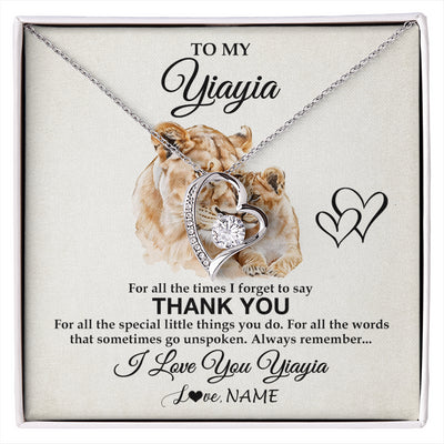 Forever Love Necklace 14K White Gold Finish | 1 | Personalized To My Yiayia Necklace From Granddaughter Thank You Lion Yiayia Gift For Mothers Day Birthday Gift Christmas For Yiayia Gift Box Message Card | siriusteestore