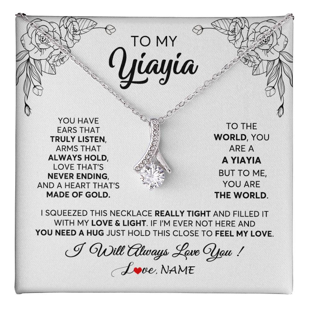 Alluring Beauty Necklace 14K White Gold Finish | 1 | Personalized To My Yiayia Necklace From Grandkids Granddaughter Hold This Close Feel My Love Yiayia Birthday Mothers Day Customized Gift Box Message Card | siriusteestore