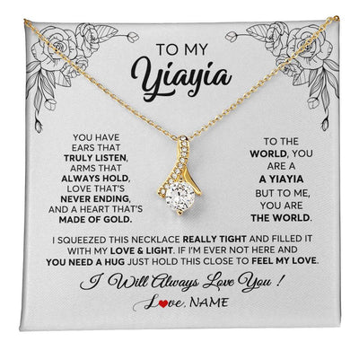 Alluring Beauty Necklace 18K Yellow Gold Finish | 1 | Personalized To My Yiayia Necklace From Grandkids Granddaughter Hold This Close Feel My Love Yiayia Birthday Mothers Day Customized Gift Box Message Card | siriusteestore