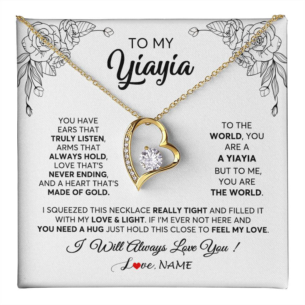 Forever Love Necklace 18K Yellow Gold Finish | 1 | Personalized To My Yiayia Necklace From Grandkids Granddaughter Hold This Close Feel My Love Yiayia Birthday Mothers Day Customized Gift Box Message Card | siriusteestore