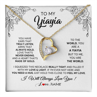 Forever Love Necklace 18K Yellow Gold Finish | 1 | Personalized To My Yiayia Necklace From Grandkids Granddaughter Hold This Close Feel My Love Yiayia Birthday Mothers Day Customized Gift Box Message Card | siriusteestore
