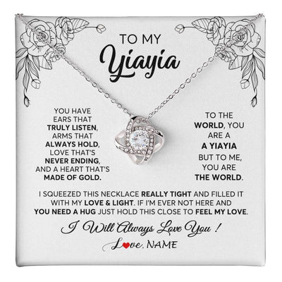 Love Knot Necklace 14K White Gold Finish | 1 | Personalized To My Yiayia Necklace From Grandkids Granddaughter Hold This Close Feel My Love Yiayia Birthday Mothers Day Customized Gift Box Message Card | siriusteestore