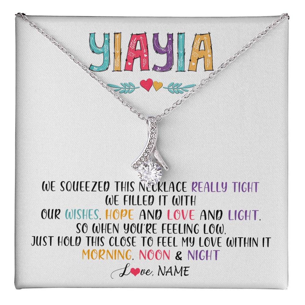 Alluring Beauty Necklace 14K White Gold Finish | 1 | Personalized To My Yiayia Necklace From Grandkids Granddaughter We Squeezed This Necklace Yiayia Birthday Mothers Day Customized Gift Box Message Card | siriusteestore