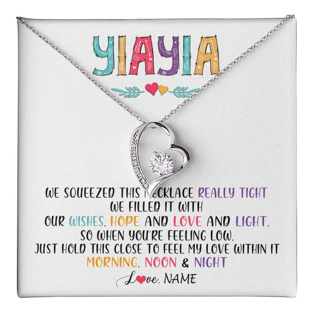 Forever Love Necklace 14K White Gold Finish | 1 | Personalized To My Yiayia Necklace From Grandkids Granddaughter We Squeezed This Necklace Yiayia Birthday Mothers Day Customized Gift Box Message Card | siriusteestore