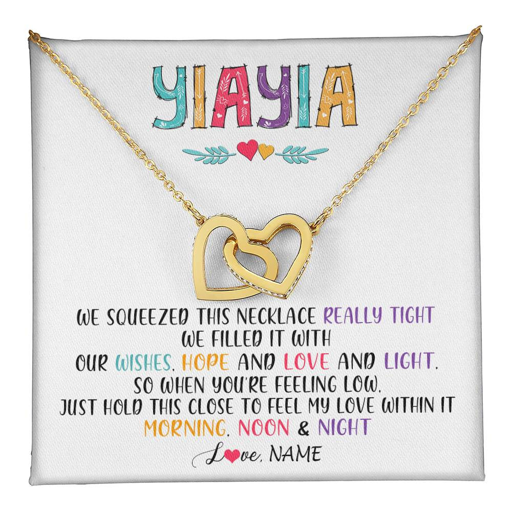Interlocking Hearts Necklace 18K Yellow Gold Finish | 1 | Personalized To My Yiayia Necklace From Grandkids Granddaughter We Squeezed This Necklace Yiayia Birthday Mothers Day Customized Gift Box Message Card | siriusteestore