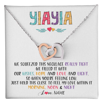 Interlocking Hearts Necklace Stainless Steel & Rose Gold Finish | 1 | Personalized To My Yiayia Necklace From Grandkids Granddaughter We Squeezed This Necklace Yiayia Birthday Mothers Day Customized Gift Box Message Card | siriusteestore