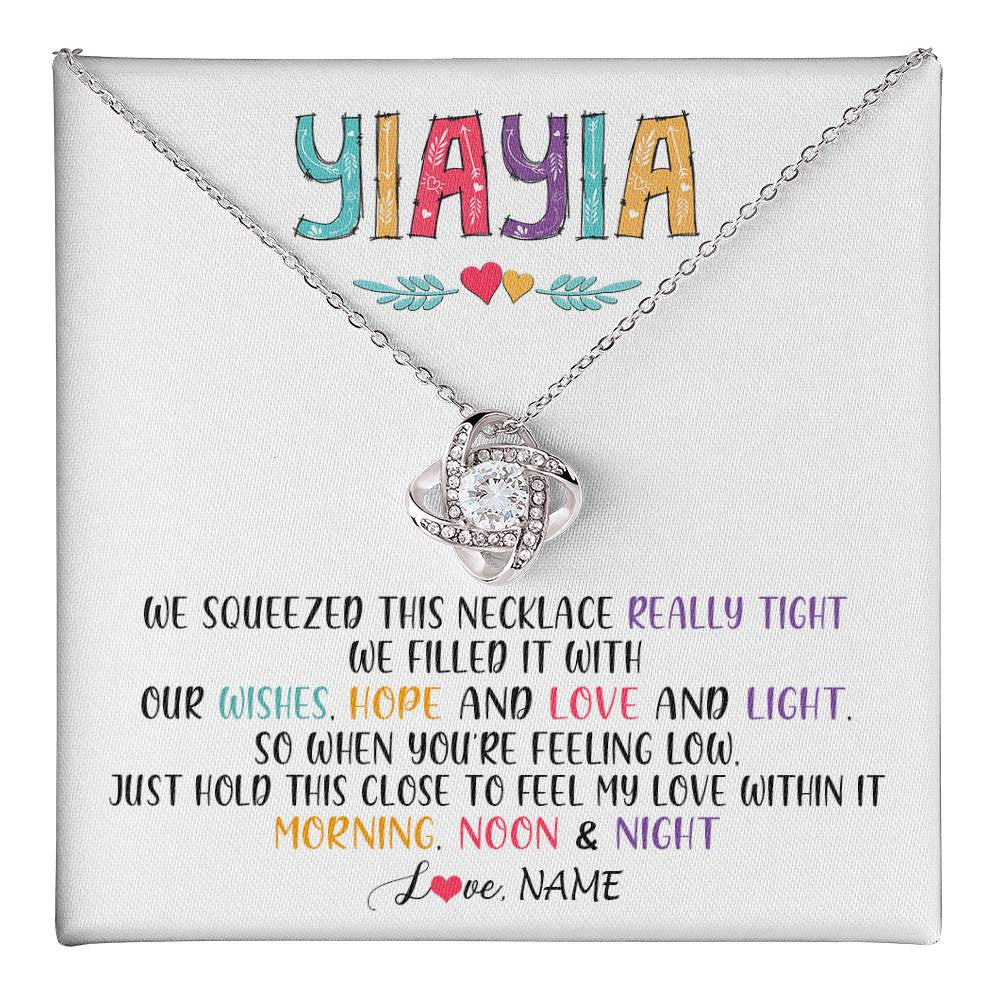 Love Knot Necklace 14K White Gold Finish | 1 | Personalized To My Yiayia Necklace From Grandkids Granddaughter We Squeezed This Necklace Yiayia Birthday Mothers Day Customized Gift Box Message Card | siriusteestore