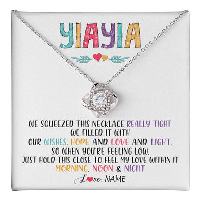 Love Knot Necklace 14K White Gold Finish | 1 | Personalized To My Yiayia Necklace From Grandkids Granddaughter We Squeezed This Necklace Yiayia Birthday Mothers Day Customized Gift Box Message Card | siriusteestore