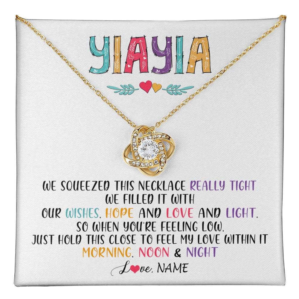 Love Knot Necklace 18K Yellow Gold Finish | 1 | Personalized To My Yiayia Necklace From Grandkids Granddaughter We Squeezed This Necklace Yiayia Birthday Mothers Day Customized Gift Box Message Card | siriusteestore