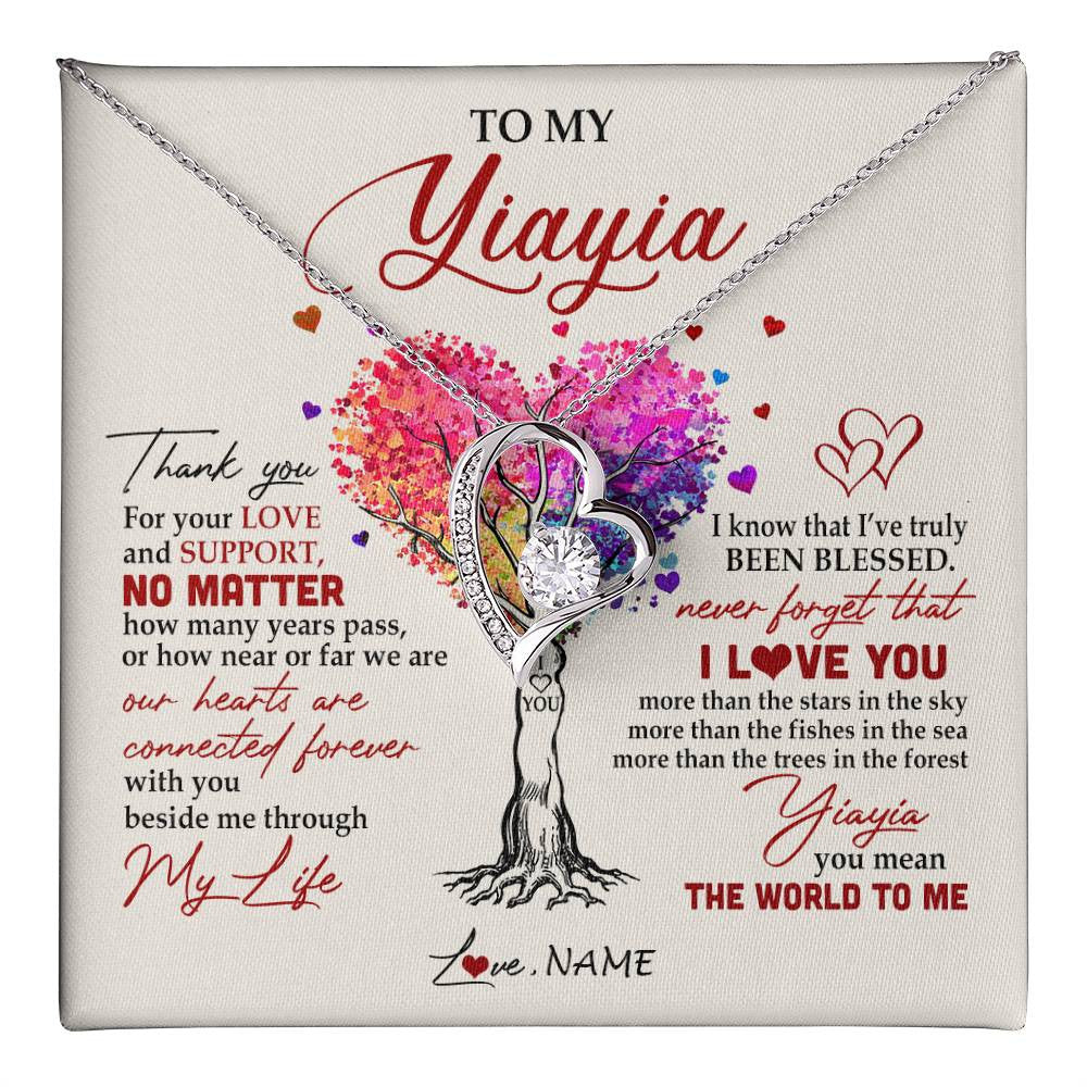 Forever Love Necklace 14K White Gold Finish | 1 | Personalized To My Yiayia Necklace From Grandkids Never Forget That I Love You You Mean The World Yiayia Birthday Mothers Day Customized Gift Box Message Card | siriusteestore