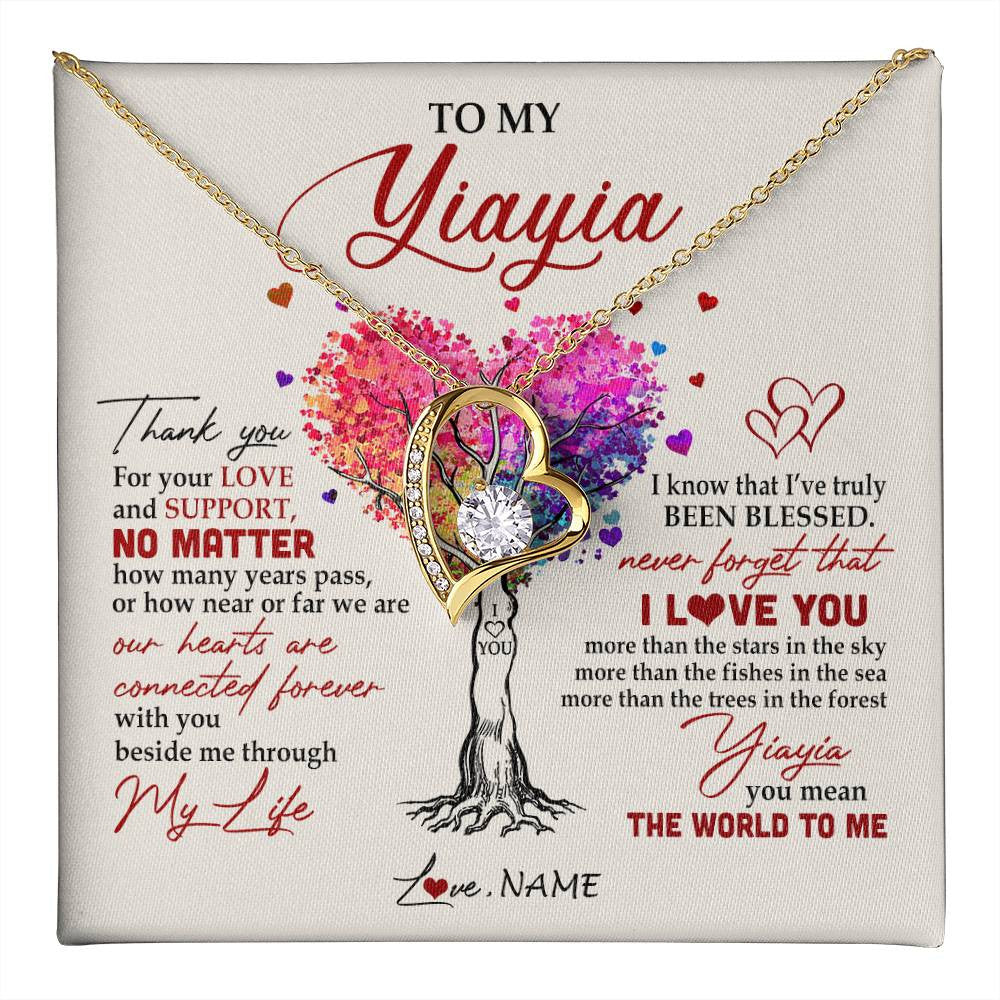 Forever Love Necklace 18K Yellow Gold Finish | 1 | Personalized To My Yiayia Necklace From Grandkids Never Forget That I Love You You Mean The World Yiayia Birthday Mothers Day Customized Gift Box Message Card | siriusteestore