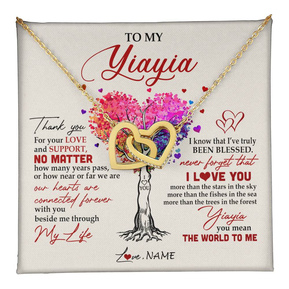Interlocking Hearts Necklace 18K Yellow Gold Finish | 1 | Personalized To My Yiayia Necklace From Grandkids Never Forget That I Love You You Mean The World Yiayia Birthday Mothers Day Customized Gift Box Message Card | siriusteestore
