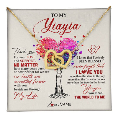 Interlocking Hearts Necklace 18K Yellow Gold Finish | 1 | Personalized To My Yiayia Necklace From Grandkids Never Forget That I Love You You Mean The World Yiayia Birthday Mothers Day Customized Gift Box Message Card | siriusteestore