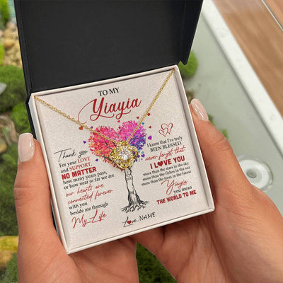 Love Knot Necklace 18K Yellow Gold Finish | 2 | Personalized To My Yiayia Necklace From Grandkids Never Forget That I Love You You Mean The World Yiayia Birthday Mothers Day Customized Gift Box Message Card | siriusteestore