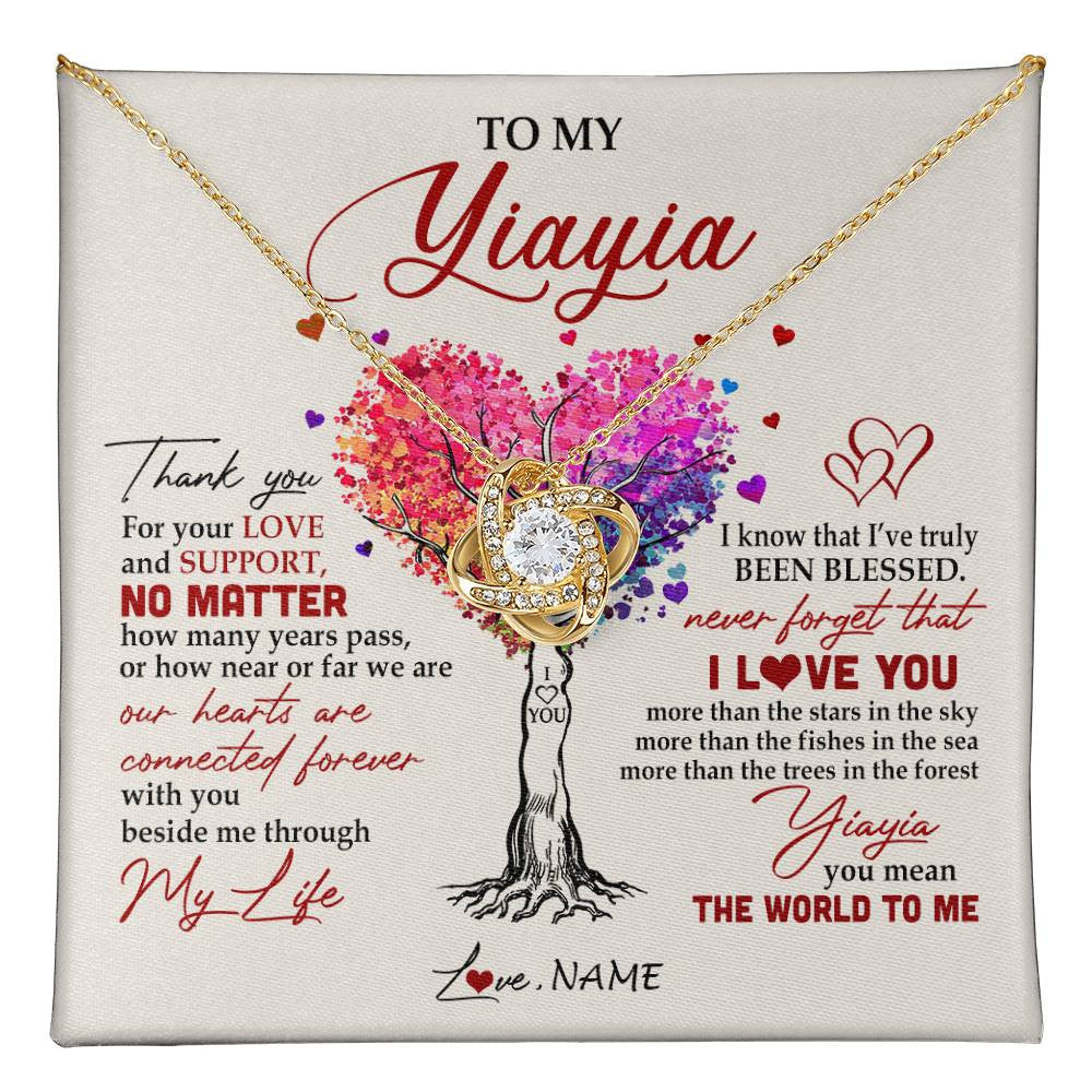 Love Knot Necklace 18K Yellow Gold Finish | 1 | Personalized To My Yiayia Necklace From Grandkids Never Forget That I Love You You Mean The World Yiayia Birthday Mothers Day Customized Gift Box Message Card | siriusteestore
