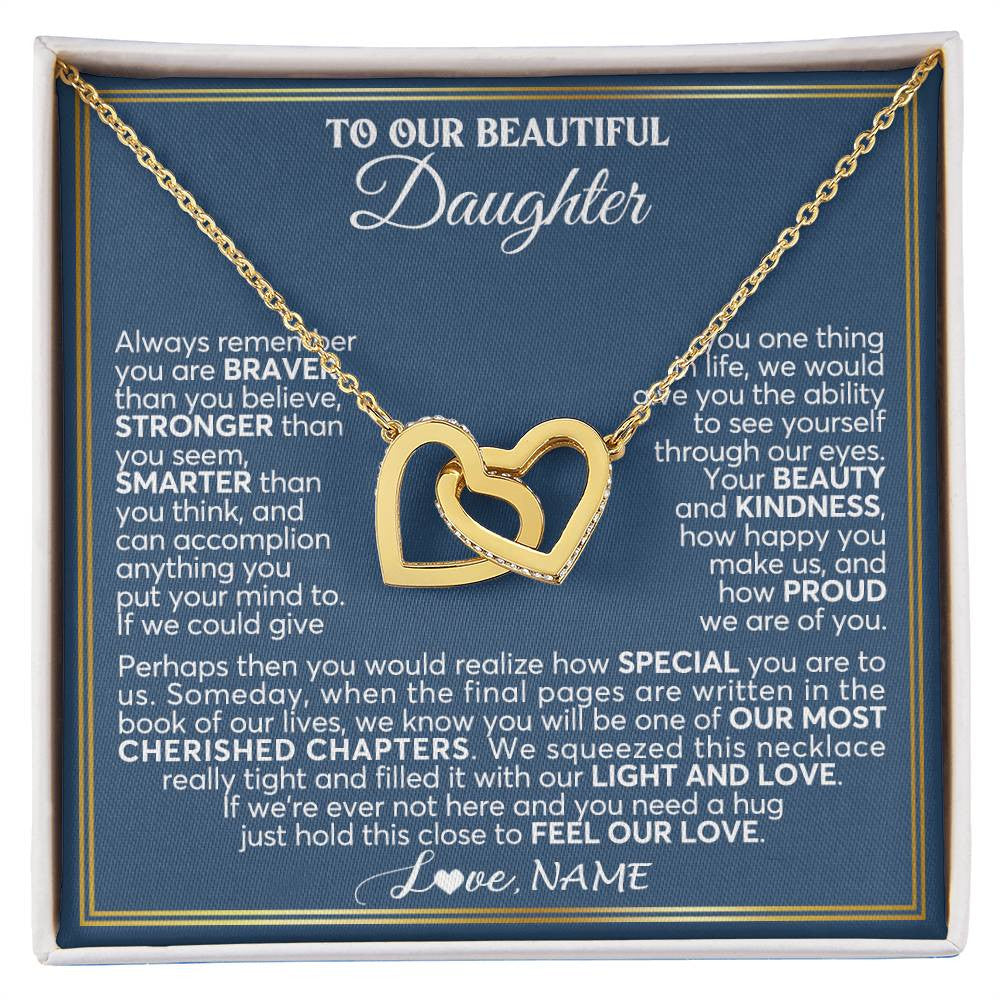 Interlocking Hearts Necklace 18K Yellow Gold Finish | 1 | Personalized To Our Beautiful Daughter Necklace From Mom Dad Always Remember Daughter Birthday Graduation Christmas Customized Gift Box Message Card | siriusteestore