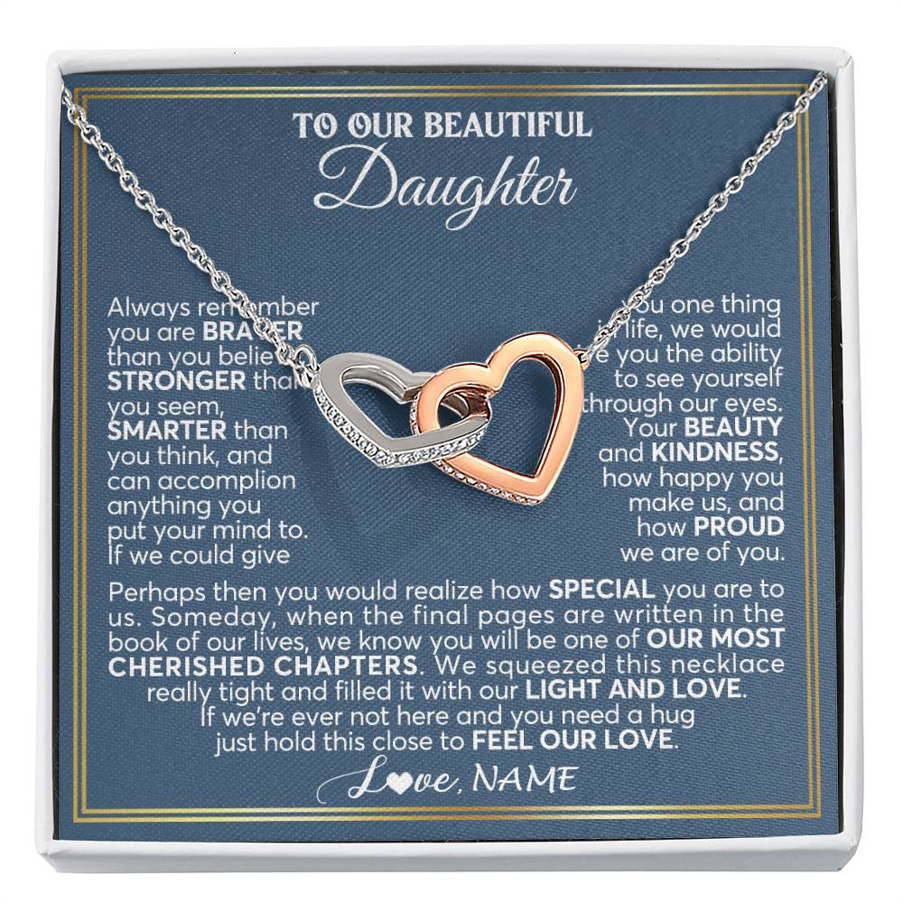 Interlocking Hearts Necklace Stainless Steel & Rose Gold Finish | 1 | Personalized To Our Beautiful Daughter Necklace From Mom Dad Always Remember Daughter Birthday Graduation Christmas Customized Gift Box Message Card | siriusteestore