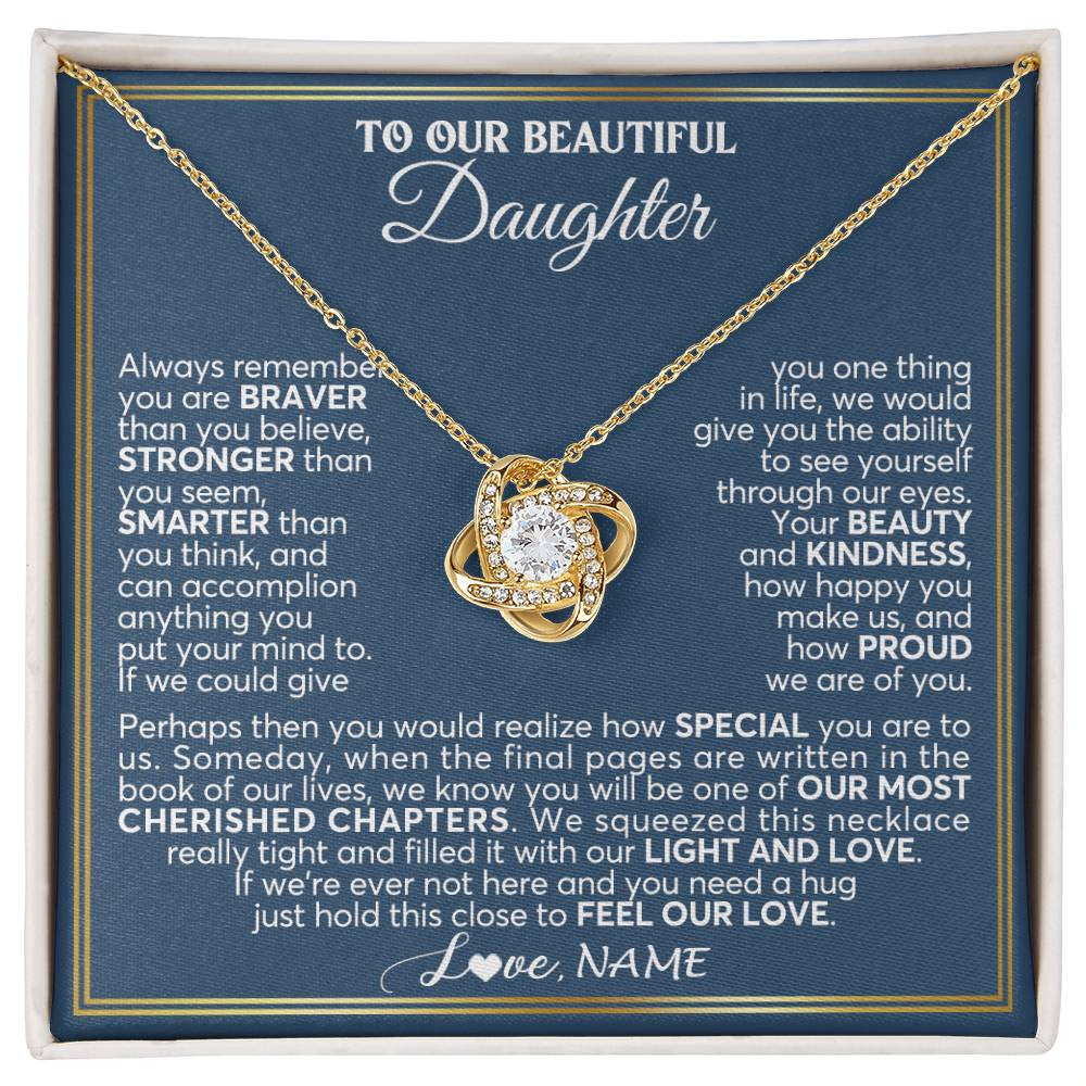 Love Knot Necklace 18K Yellow Gold Finish | 1 | Personalized To Our Beautiful Daughter Necklace From Mom Dad Always Remember Daughter Birthday Graduation Christmas Customized Gift Box Message Card | siriusteestore