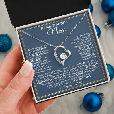 Forever Love Necklace 14K White Gold Finish | 2 | Personalized To Our Beautiful Niece Necklace From Aunt Uncle Always Remember Stepdaughter Birthday Graduation Christmas Customized Gift Box Message Card | siriusteestore
