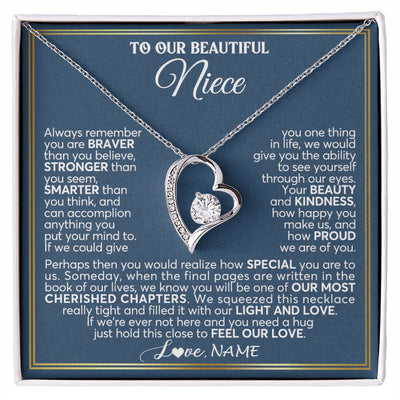 Forever Love Necklace 14K White Gold Finish | 1 | Personalized To Our Beautiful Niece Necklace From Aunt Uncle Always Remember Stepdaughter Birthday Graduation Christmas Customized Gift Box Message Card | siriusteestore