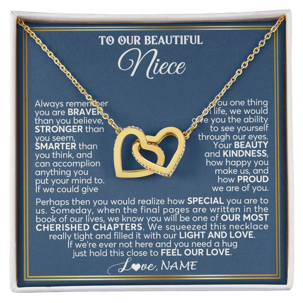 Interlocking Hearts Necklace 18K Yellow Gold Finish | 1 | Personalized To Our Beautiful Niece Necklace From Aunt Uncle Always Remember Stepdaughter Birthday Graduation Christmas Customized Gift Box Message Card | siriusteestore