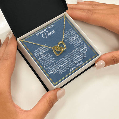 Interlocking Hearts Necklace 18K Yellow Gold Finish | 2 | Personalized To Our Beautiful Niece Necklace From Aunt Uncle Always Remember Stepdaughter Birthday Graduation Christmas Customized Gift Box Message Card | siriusteestore