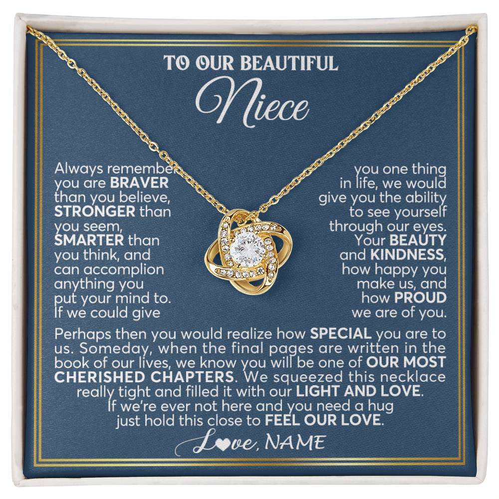 Love Knot Necklace 18K Yellow Gold Finish | 1 | Personalized To Our Beautiful Niece Necklace From Aunt Uncle Always Remember Stepdaughter Birthday Graduation Christmas Customized Gift Box Message Card | siriusteestore
