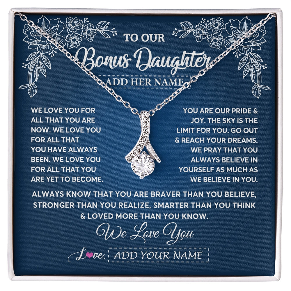 Alluring Beauty Necklace 14K White Gold Finish | 1 | Personalized To Our Bonus Daughter Gifts From Stepmom Necklace We Love You Jewelry Present Gift Stepdaughter Birthday Christmas Custom Gift Box Message Card | https://siriusteestore.