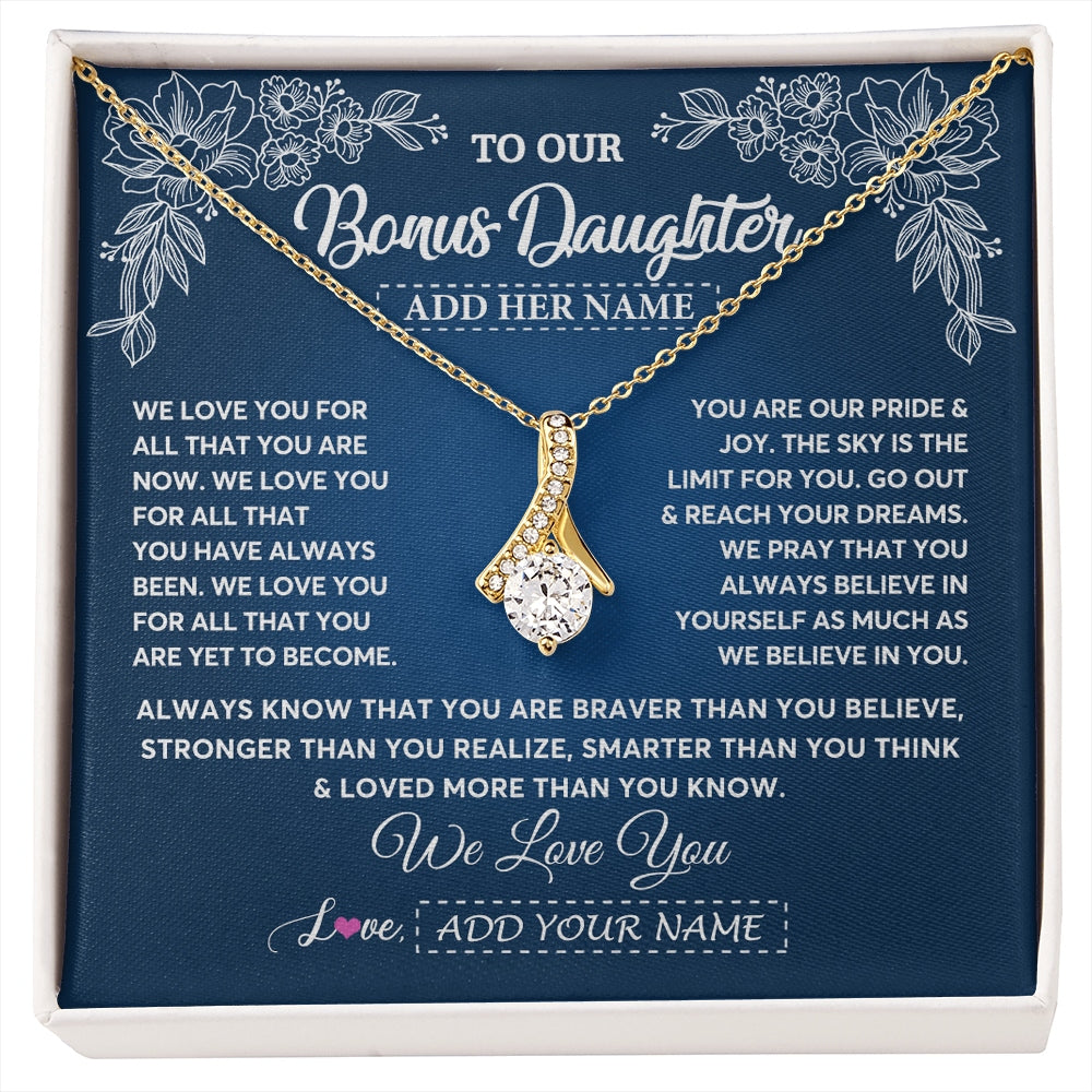 Alluring Beauty Necklace 18K Yellow Gold Finish | 1 | Personalized To Our Bonus Daughter Gifts From Stepmom Necklace We Love You Jewelry Present Gift Stepdaughter Birthday Christmas Custom Gift Box Message Card | https://siriusteestore.
