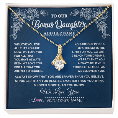 Alluring Beauty Necklace 18K Yellow Gold Finish | 1 | Personalized To Our Bonus Daughter Gifts From Stepmom Necklace We Love You Jewelry Present Gift Stepdaughter Birthday Christmas Custom Gift Box Message Card | https://siriusteestore.