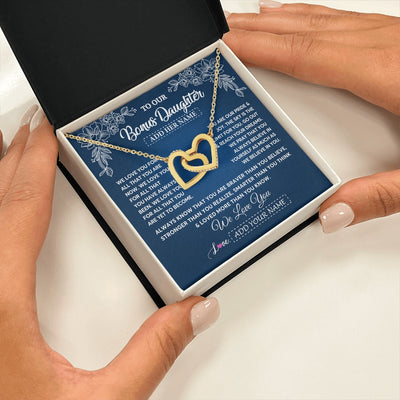 Interlocking Hearts Necklace 18K Yellow Gold Finish | 2 | Personalized To Our Bonus Daughter Gifts From Stepmom Necklace We Love You Jewelry Present Gift Stepdaughter Birthday Christmas Custom Gift Box Message Card | https://siriusteestore.