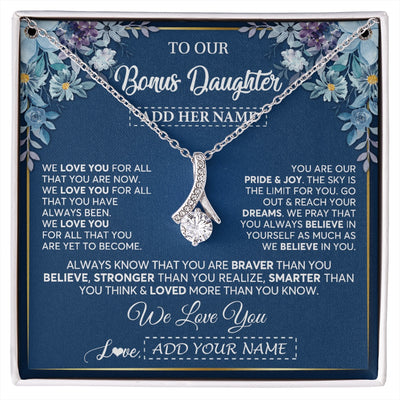 Alluring Beauty Necklace 14K White Gold Finish | 1 | Personalized To Our Bonus Daughter Necklace Gift From Stepdad We Love You Stepdaughter Birthday Gift Graduation Christmas Custom Gift Box Message Card | siriusteestore.myshopify