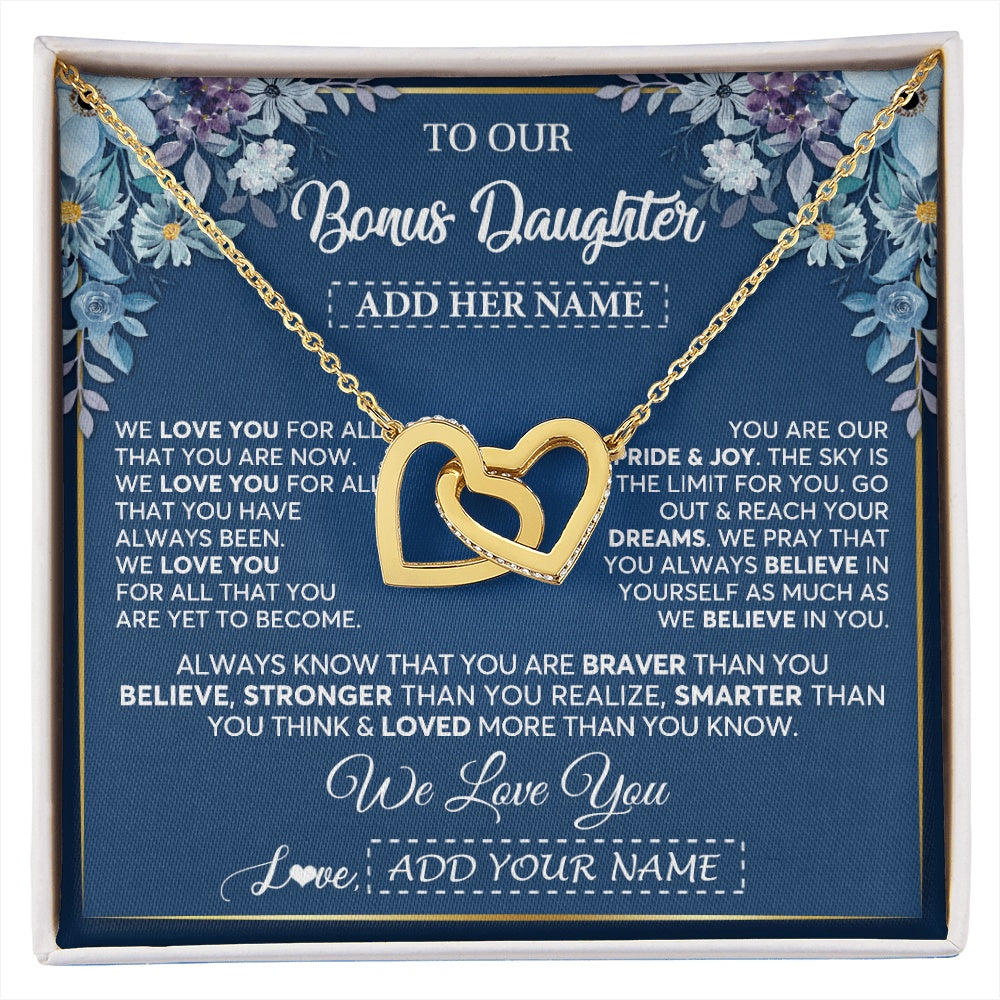 Interlocking Hearts Necklace 18K Yellow Gold Finish | 1 | Personalized To Our Bonus Daughter Necklace Gift From Stepdad We Love You Stepdaughter Birthday Gift Graduation Christmas Custom Gift Box Message Card | siriusteestore.myshopify