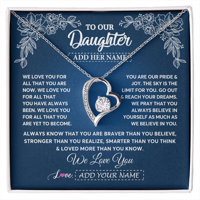 Forever Love Necklace 14K White Gold Finish | 1 | Personalized To Our Daughter Gifts From Mom Dad Necklace We Love You Jewelry Present Gift For Daughter Birthday Christmas Custom Custom Gift Box Message Card | https://siriusteestore.