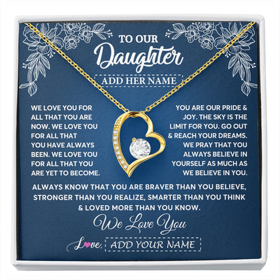 Forever Love Necklace 18K Yellow Gold Finish | 1 | Personalized To Our Daughter Gifts From Mom Dad Necklace We Love You Jewelry Present Gift For Daughter Birthday Christmas Custom Custom Gift Box Message Card | https://siriusteestore.