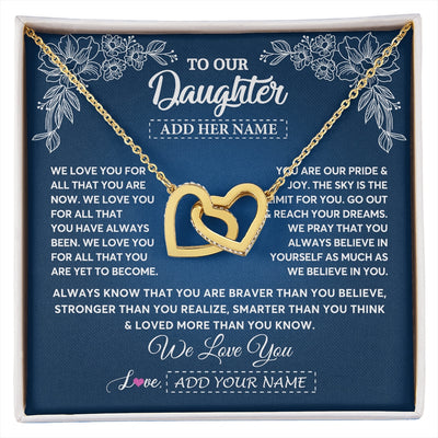 Interlocking Hearts Necklace 18K Yellow Gold Finish | 1 | Personalized To Our Daughter Gifts From Mom Dad Necklace We Love You Jewelry Present Gift For Daughter Birthday Christmas Custom Custom Gift Box Message Card | https://siriusteestore.