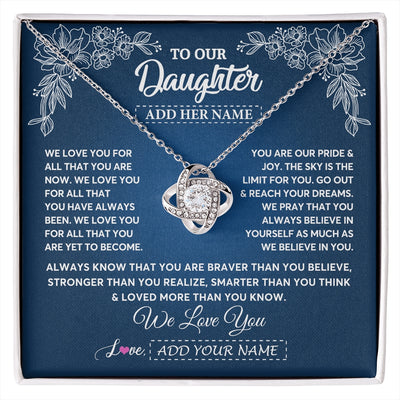 Love Knot Necklace 14K White Gold Finish | 1 | Personalized To Our Daughter Gifts From Mom Dad Necklace We Love You Jewelry Present Gift For Daughter Birthday Christmas Custom Custom Gift Box Message Card | https://siriusteestore.