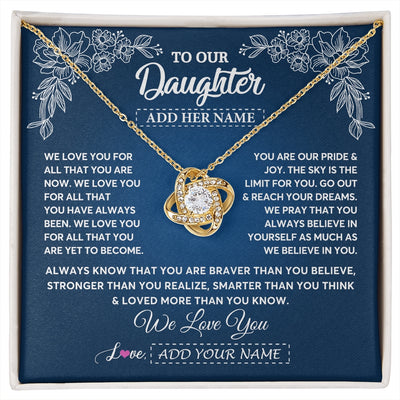Love Knot Necklace 18K Yellow Gold Finish | 1 | Personalized To Our Daughter Gifts From Mom Dad Necklace We Love You Jewelry Present Gift For Daughter Birthday Christmas Custom Custom Gift Box Message Card | https://siriusteestore.