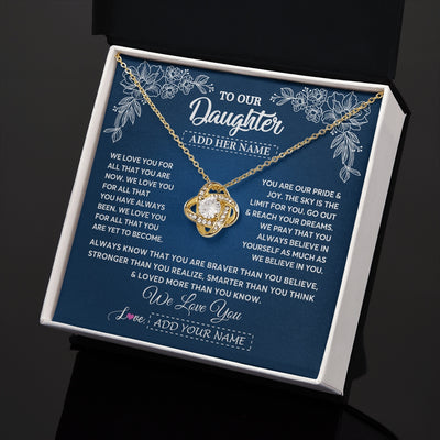 Love Knot Necklace 18K Yellow Gold Finish | 2 | Personalized To Our Daughter Gifts From Mom Dad Necklace We Love You Jewelry Present Gift For Daughter Birthday Christmas Custom Custom Gift Box Message Card | https://siriusteestore.