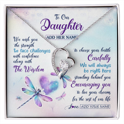 Forever Love Necklace 14K White Gold Finish | 1 | Personalized To Our Daughter Gifts Necklace From Mom Dad Always Be Right Here Dragonfly Birthday For Daughter Christmas Custom Jewelry Gift Box Message Card | https://siriusteestore.