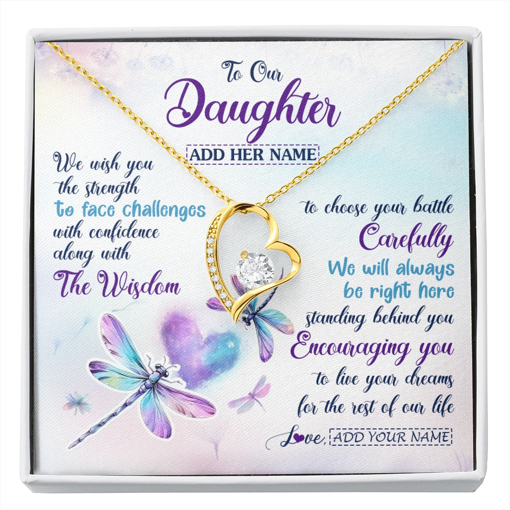 Forever Love Necklace 18K Yellow Gold Finish | 1 | Personalized To Our Daughter Gifts Necklace From Mom Dad Always Be Right Here Dragonfly Birthday For Daughter Christmas Custom Jewelry Gift Box Message Card | https://siriusteestore.