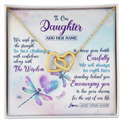 Interlocking Hearts Necklace 18K Yellow Gold Finish | 1 | Personalized To Our Daughter Gifts Necklace From Mom Dad Always Be Right Here Dragonfly Birthday For Daughter Christmas Custom Jewelry Gift Box Message Card | https://siriusteestore.