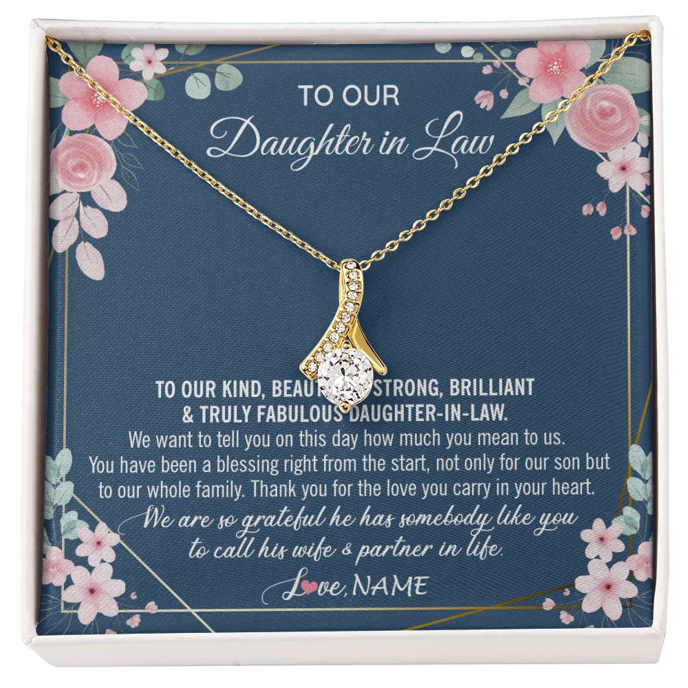 Alluring Beauty Necklace 18K Yellow Gold Finish | 1 | Personalized To Our Daughter In Law Necklace On Wedding Day For Bride From Mother In Law Daughter In Law Jewelry Wedding Day Customized Gift Box Message Card | siriusteestore
