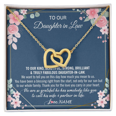 Interlocking Hearts Necklace 18K Yellow Gold Finish | 1 | Personalized To Our Daughter In Law Necklace On Wedding Day For Bride From Mother In Law Daughter In Law Jewelry Wedding Day Customized Gift Box Message Card | siriusteestore