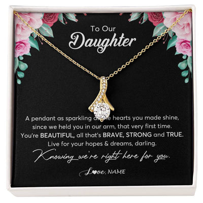 Alluring Beauty Necklace 18K Yellow Gold Finish | Personalized To Our Daughter Necklace From Mom Dad You're Beautiful Daughter Jewelry Pendant Birthday Valentines Day Christmas Customized Gift Box Message Card | siriusteestore